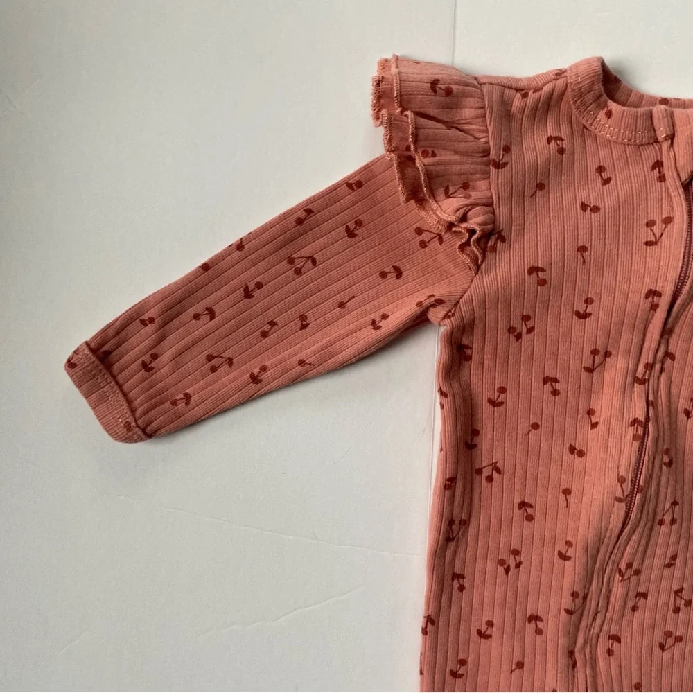 Rabbit + Bear One Piece 3 6 Months Romper Organic Cotton Rose Pink Baby Girls